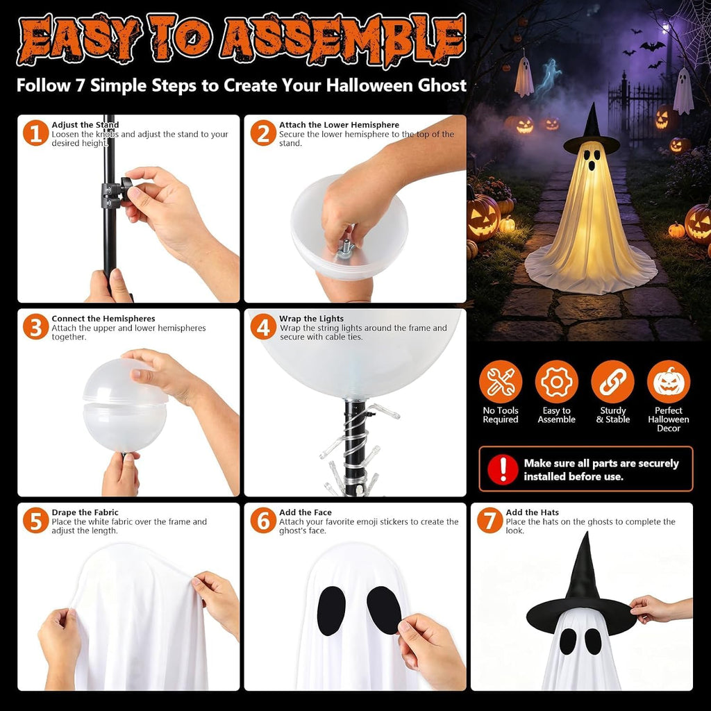 Halloween Ghost Decorations, 2 Pack 5FT Lighted Ghosts with Remote
