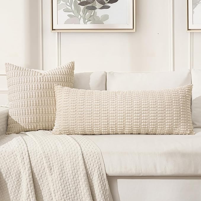 MIULEE Pack of 1 Cream White Long Body Lumbar Decorative Throw Pillow Cover - Image 3