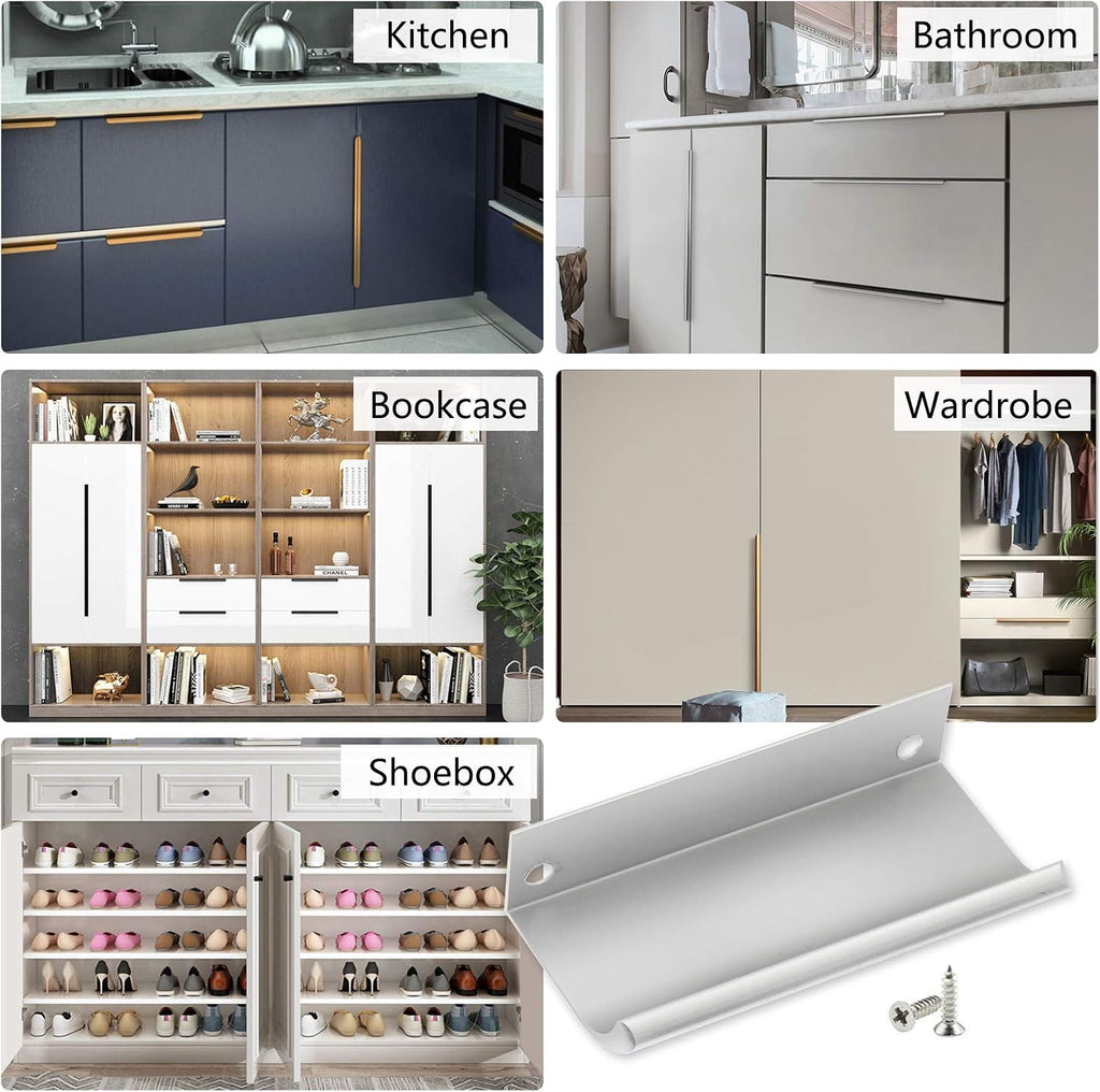 12 PCS 80mm Silver Aluminum Edge Pull, Concealed Cabinet Handle