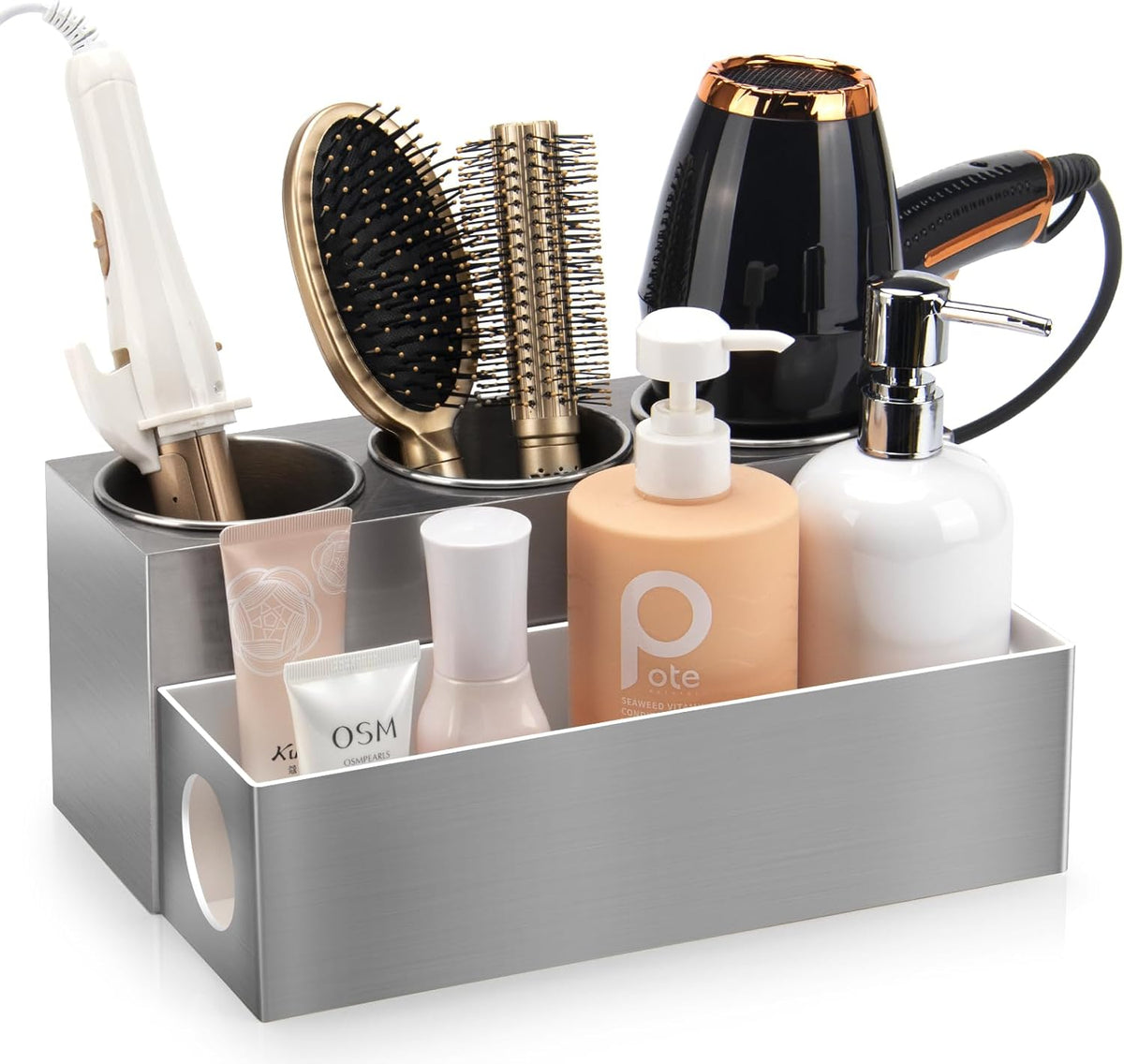 Hair Tool Organizer with 3 Stainless Steel Cups, Cooling Hot Tools