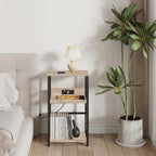 DALEMHOME Record Player Stand with Charging Station, 3-Tier Side Table for 100 Vinyl Storage, End Table for Living Room, Bedroom, Greige HKET1001GY