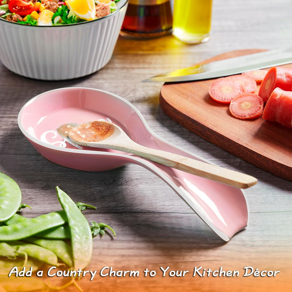 Ceramic Spoon Rest for Stove Top, DAYYET Large Spoon Holder, Spoon Rest for Kitchen Counter, Utensil Rest for Ladles, Spatula, Tong, Pink Kitchen Decor and Accessories