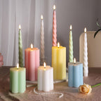 Green Flameless Pillar Candles with Remote, Flickering LED Wax Candles Battery Operated, Aesthetic Home Decor Set of 2