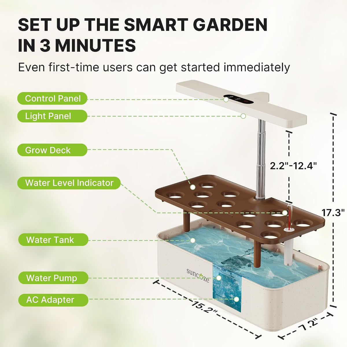 SUNCOZE Hydroponics Growing System, Compact 12 Pods Indoor Garden, Beige