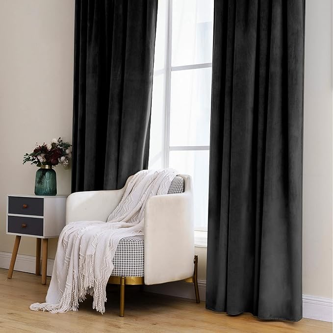 MIULEE Black Velvet Curtains 108 inches Long 2 Panels - Image 7