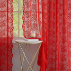 YJ YANJUN Vintage Lace Curtains 96 Inches Long-Victorian Floral Pattern Red - Image 5