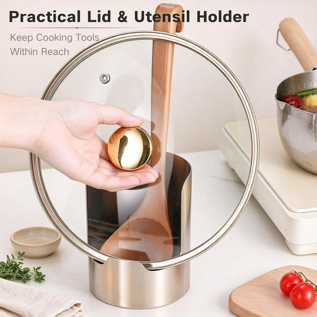 2 In1 Multi-Functional Kitchen Utensil Holder, Small Pot Lid & Spoon Rack