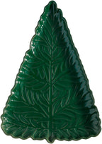 Santa Barbara Design Studio Tree Shaped Serving Plate - Stamped Ceramic Platter, 11" x 7.75", Pine Green