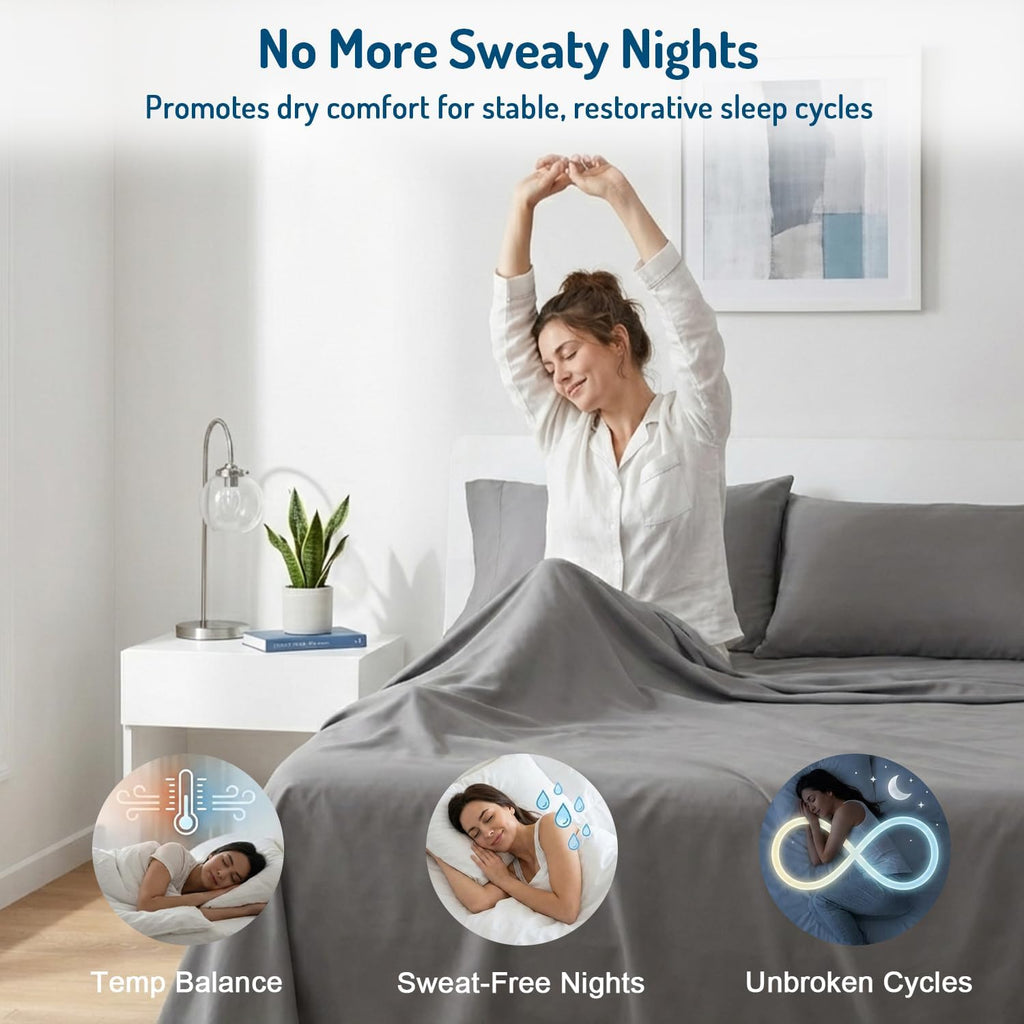 Coolmax® Cooling Sheets for Hot Sleepers, Queen Size, Grey