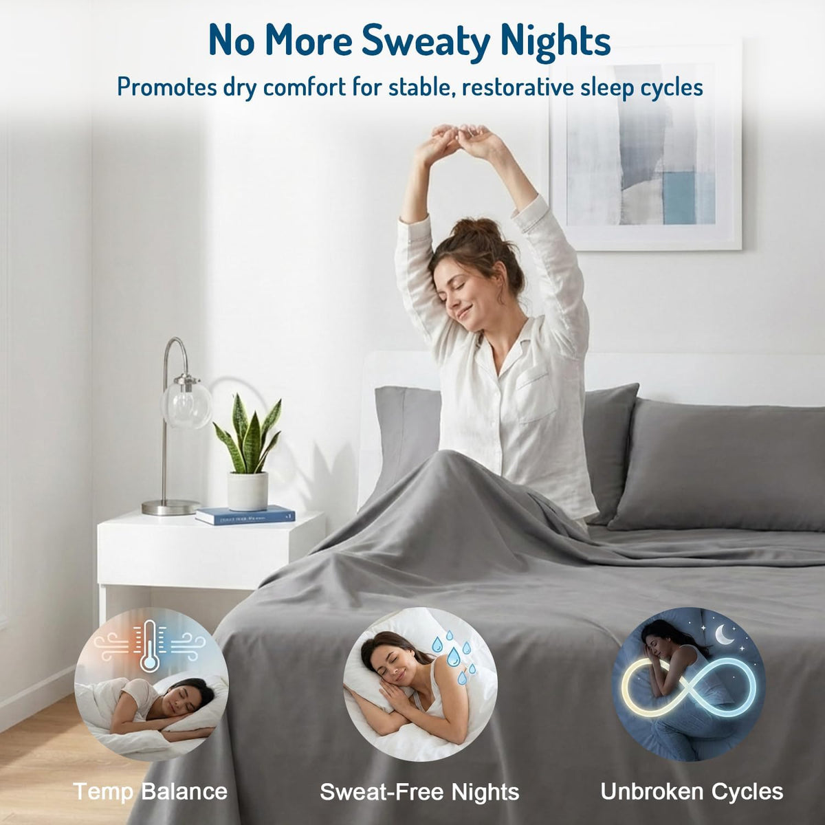 Coolmax® Cooling Sheets for Hot Sleepers, Queen Size, Grey