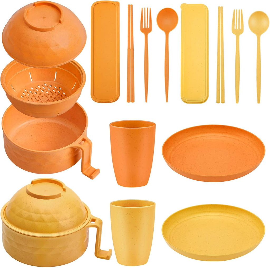 12 Pcs Microwave Ramen Cooker Set 40oz Bowl, Yellow, Orange