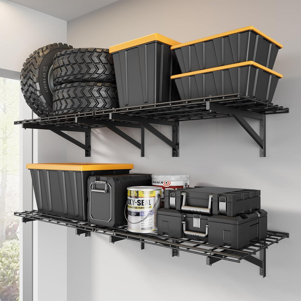 4 Pack Wall Mounted Garage Shelving, 2x3ft, 1400lbs Integrated Grid