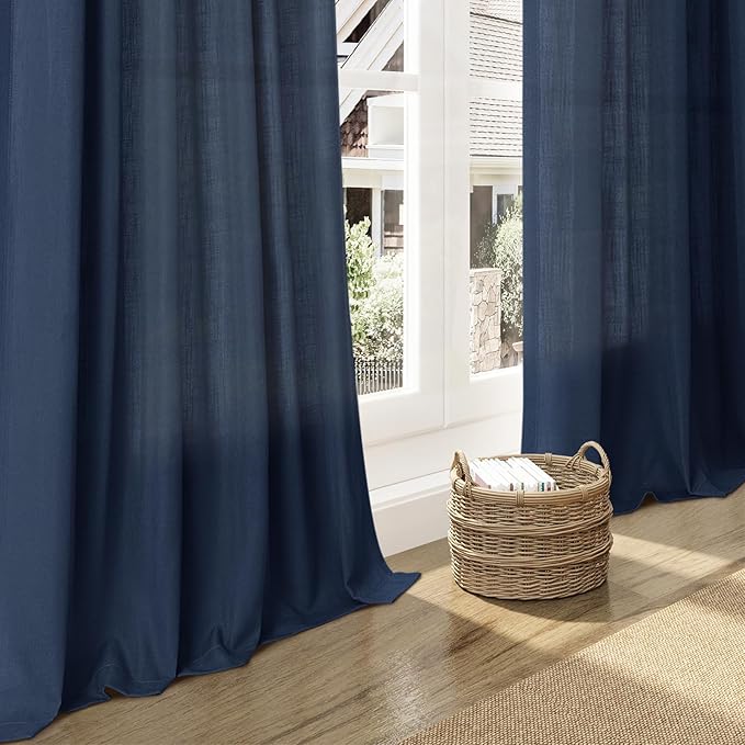 Denim Blue Linen Curtains for Living Room 63 Inches Long 2 Panel Set Light - Image 6