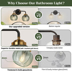MOKATNG Bathroom Light Fixtures, 2-Light Green Vanity Lights with Unique Leaf Texture Glass Shade, Modern Matte Black and Gold Bathroom Wall Lamp for Mirror Hallway Cabinet Living Room