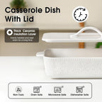 Casserole Dish with Lid, Ceramic 9x13 Casserole Dish for Oven, Rectangular Bakeware, Large Baking Dish with Handles for Holiday Cooking, Roasting, Baking, Oven & Microwave Safe (White)