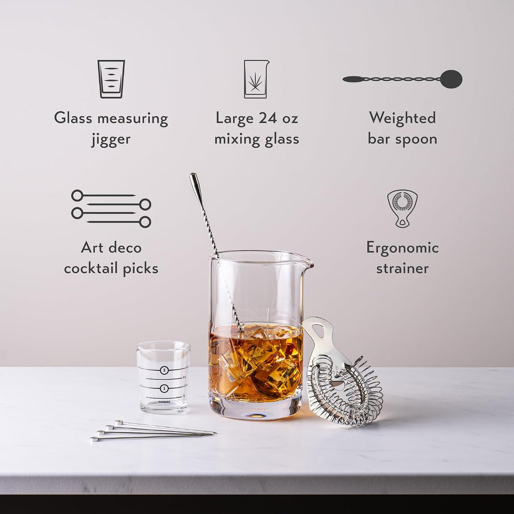 Cocktail Mixing Glass Set, 24 oz Crystal Bar Tool Kit