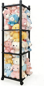 Stuffed Animal Zoo Storage with Lockable Wheels, Natural Wood