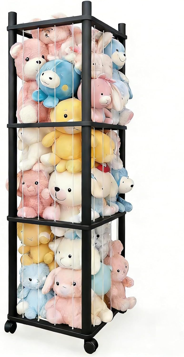 Stuffed Animal Zoo Storage with Lockable Wheels, Natural Wood