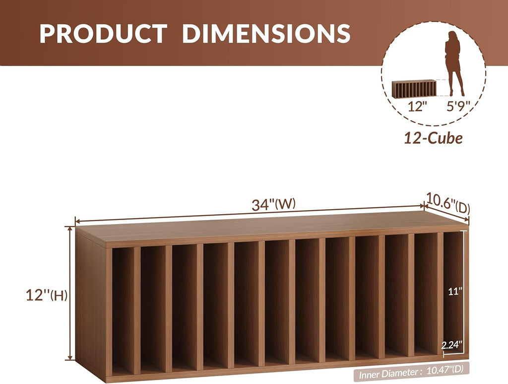 IOTXY DIY Modular Cubby Bookcase - Stackable 12-Cube Open Bookshelf, Walnut