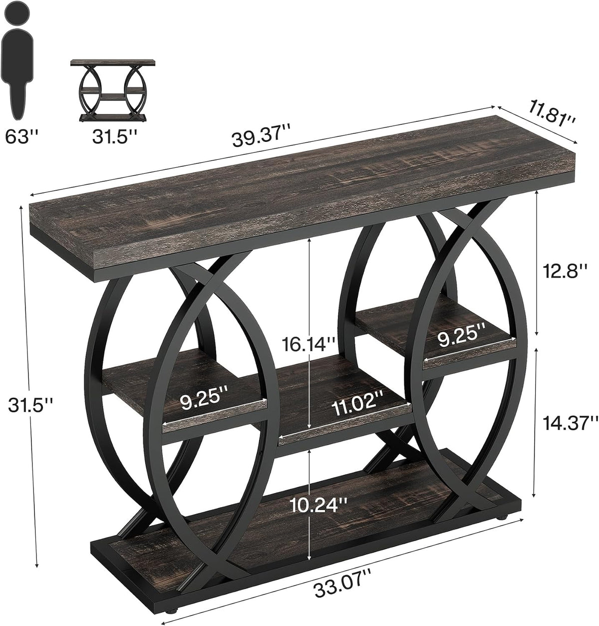 Tribesigns 39.4" Console Table, Sofa Table, Accent Tables, Black Brown