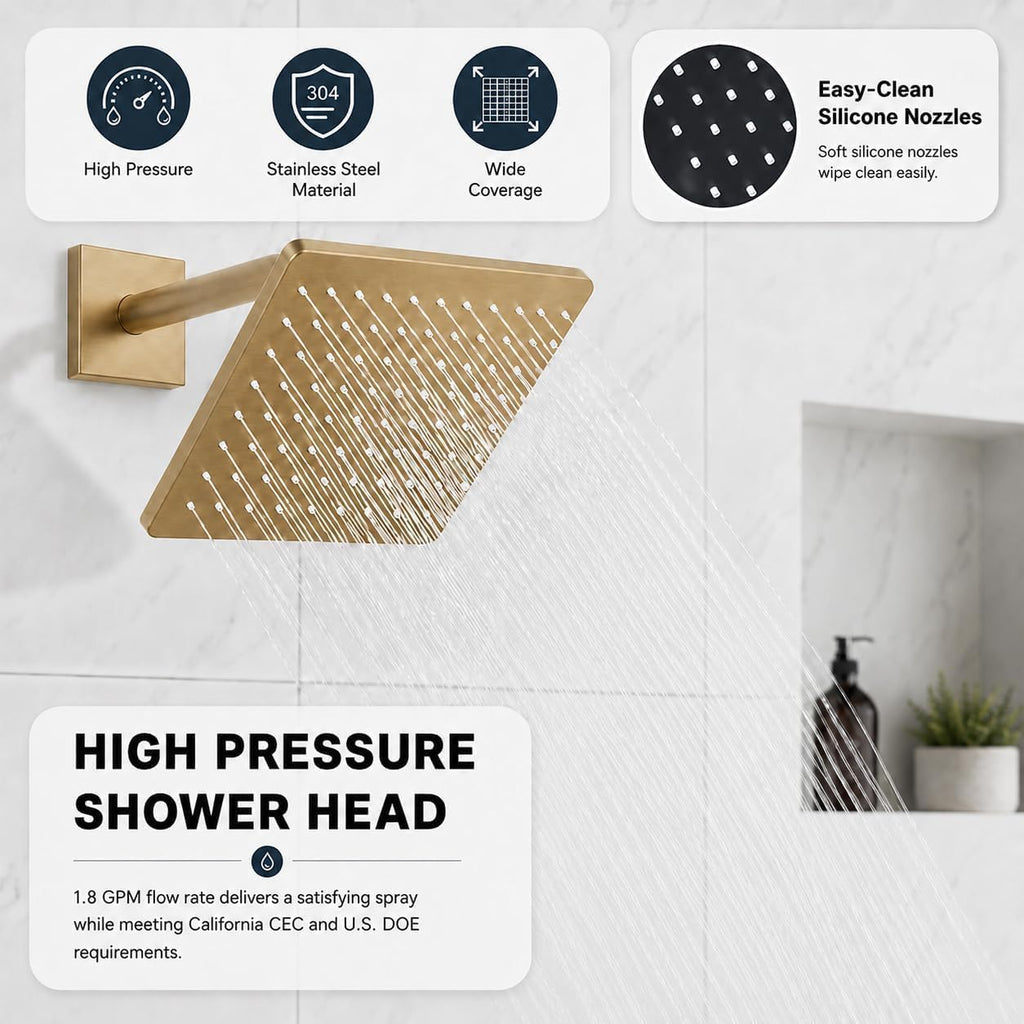 Replacement for Delta 13/14 Series Shower Trim Kit, Compatible with Delta R10000 Tub Shower Faucet Set, Brushed Gold Shower Head and Handle Set,Champagne Bronze (Cartridge and Valve Not Included)