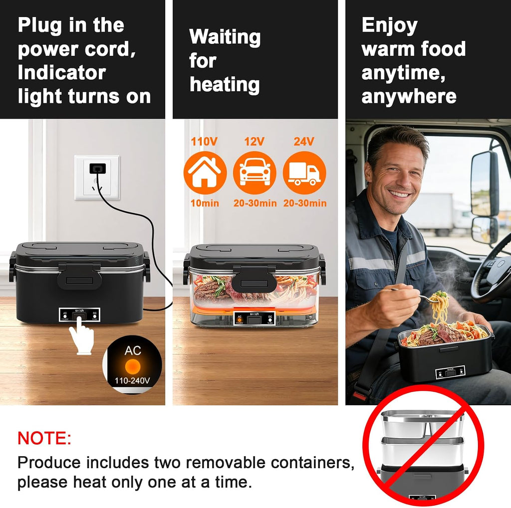IFENROL Electric Lunch Box for Adults, 100W Heated Lunch Box 1.8L Black