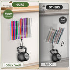 Malldii 9.5" Large Acrylic Straw Holder for Cabinet Door - Adjustable Reusable Straw Organizer Storage, Small Kitchen Accessories Container, Ultra Sticky Cupboard Door Mounted (Transparent)