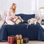 CozyLux Full Size Comforter Sets, 7-Piece Bed in a Bag, Navy Blue