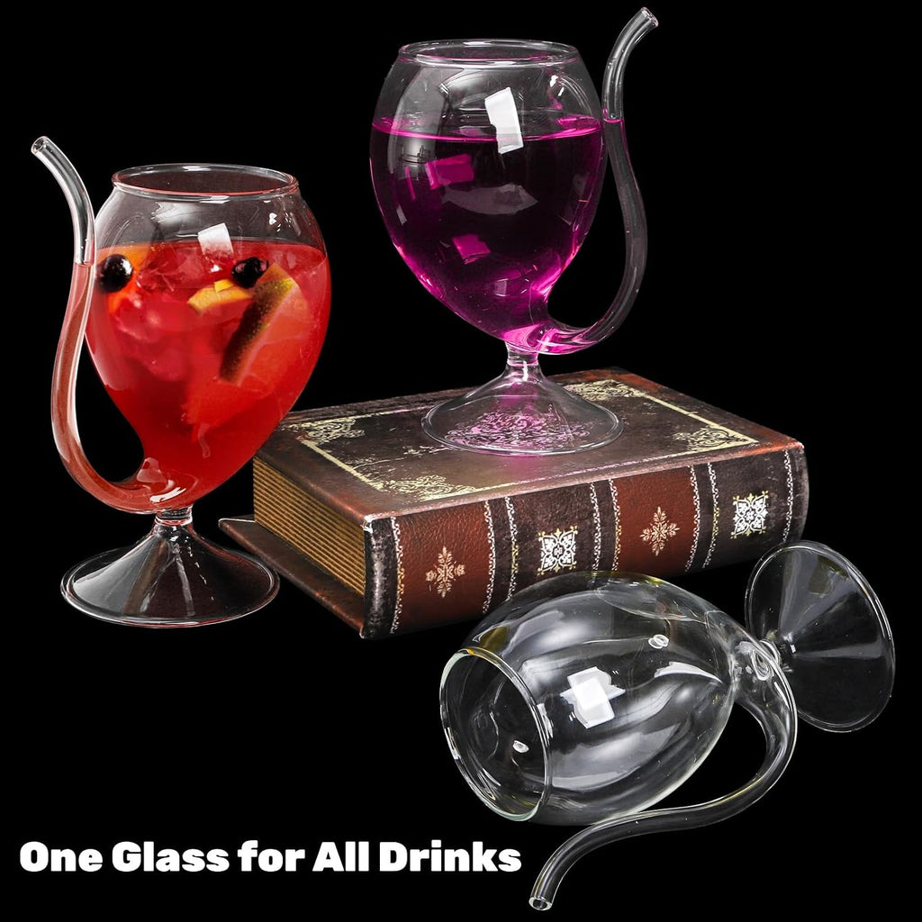 Tlence 4 Pack Straw Wine Glass, 12 OZ Sipping Wine Glasses with Built-in Straw, Creative Tube Cocktail Goblets, Clear Funny Decanter Cups for Juice Ice Cream Champagne Party Glassware Barware