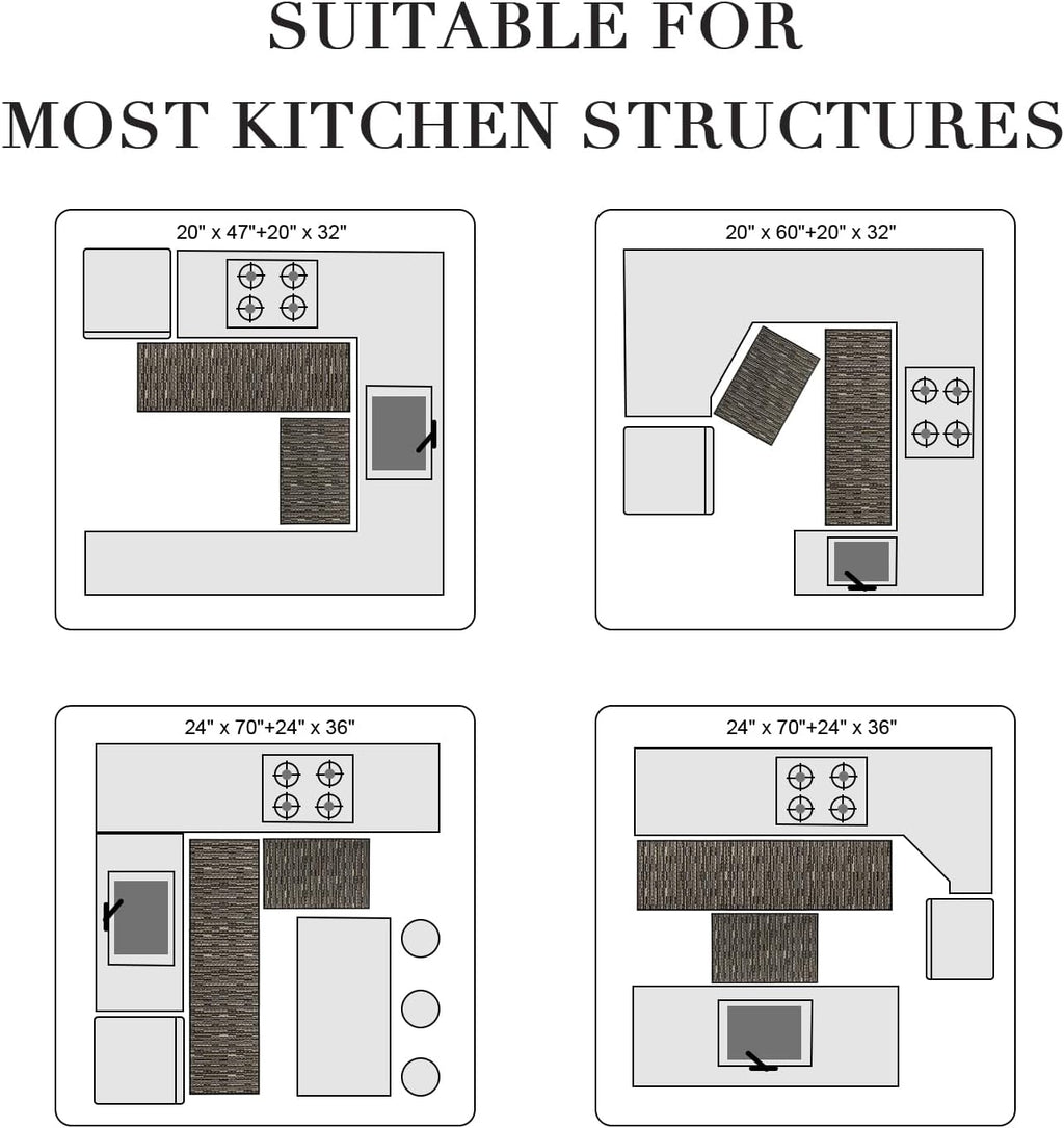 BSICPRO Kitchen Rugs Sets of 2, Non Slip Kitchen Mats for Floor, Black