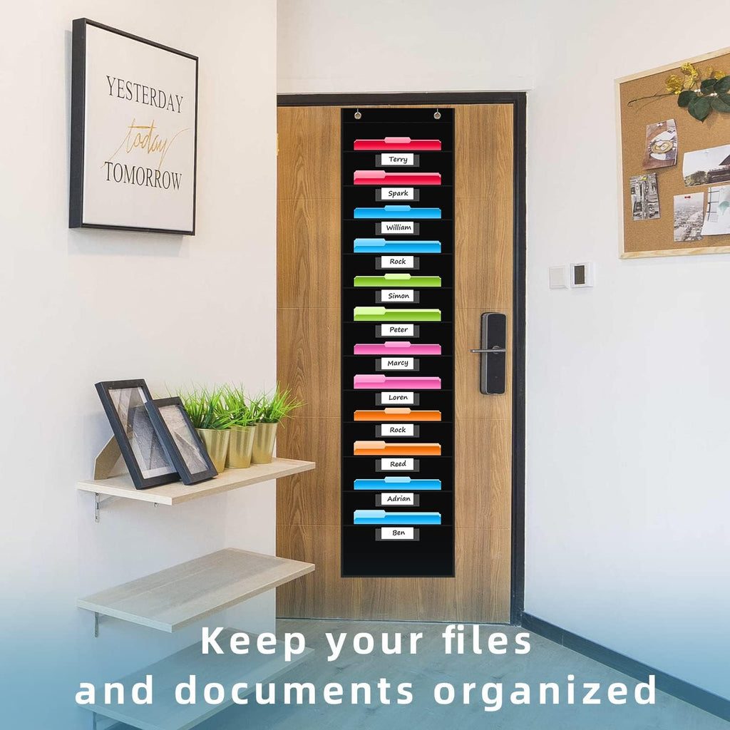 REGELETO 12 Pockets File Storage Pocket Chart with 12 Nametag Pockets,Hanging Wall File Organizer for Classroom and Office, Organize Your Assignments, Files, Scrapbooks, Paper (Black)