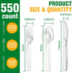 550 Count Plastic Silverware Heavy Duty, 200 Forks, 200 Spoons, 150 Knives
