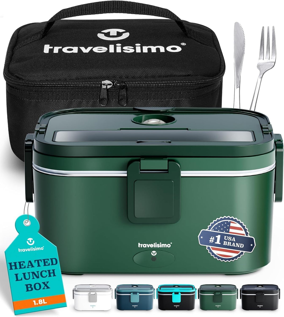 TRAVELISIMO Extra-Large Electric Lunch Box For Adults Holds up to 8 Cups - 100W Heated Lunch Box For Men 1.8L, Portable Food Warmer for Travel & Work, Loncheras Electricas Para Calentar Almuerzo