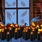 YOROXRG 12 Pack Halloween Decoration Flickering Flameless Candles, Battery Operated LED Pillar Candles with Remote Control and Timer.for Home Decor (D2.2 xH 5" 6" 7" Black)