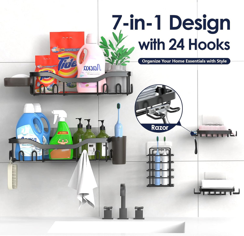 NESOMI 7-Pack Shower Caddy Adhesive,Stainless Steel Shower Organizer Shelf