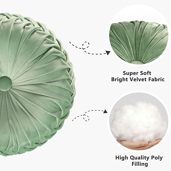 HIG Set of 2 Decorative Round Pleated Throw Pillows, Classy Accent Pumpkin - Image 2