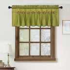 FRAMICS Farmhouse Valance Curtains, Boho Cotton Linen Kitchen Valance, Fresh Green Rustic Button Window Valances for Kitchen Bathroom, Rod Pocket Valances for Windows, Fresh Green, 52 x 18 Inch