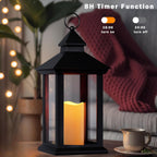 Lanterns Decorative Indoor, 2 Pack Black Decorative Flameless Candle Lanterns with Timer, Vintage 14" Waterproof Hanging Outdoor Lanterns, Battery Operated for Porch, Patio, Wedding Decor
