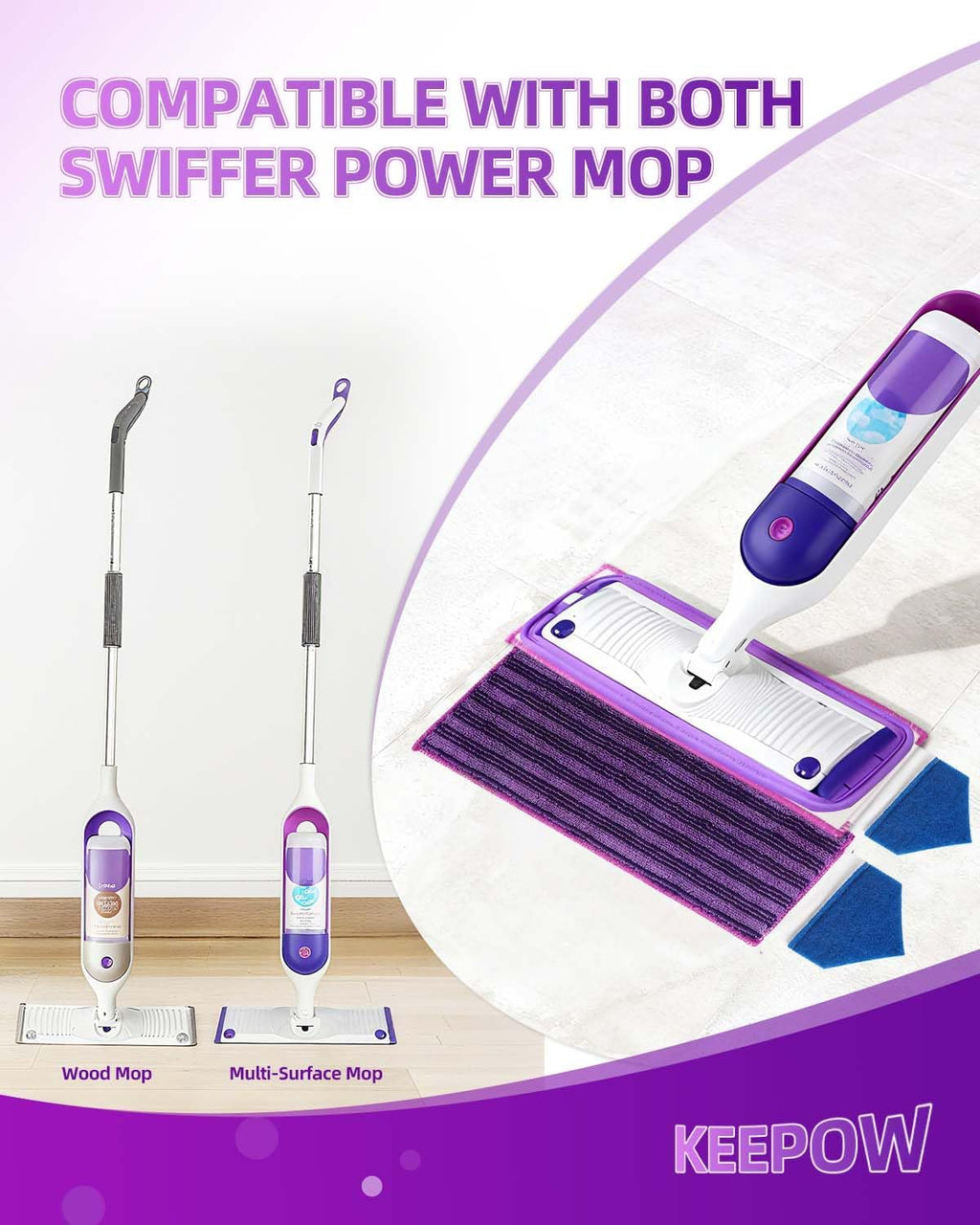 KEEPOW Reusable Power Mop Refills Pads Compatible with Swiffer PowerMop