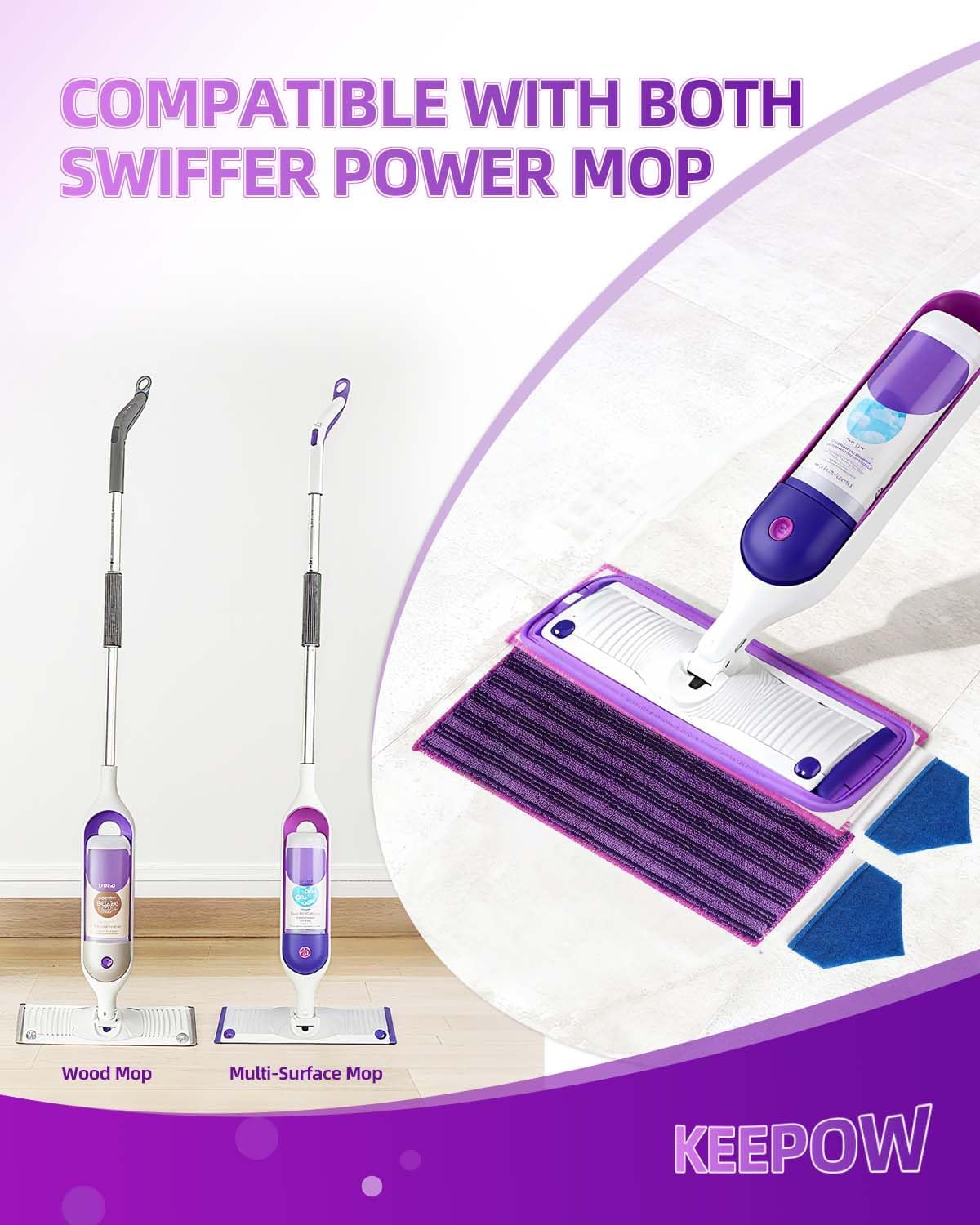 KEEPOW Reusable Power Mop Refills Pads Compatible with Swiffer PowerMop