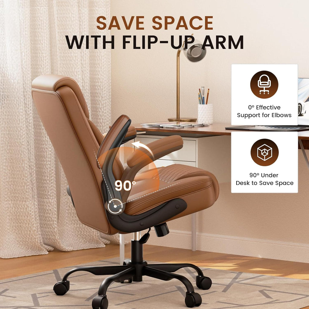 GTPLAYER PU Leather Office Chair, Memory Foam Cushion Desk Chair, Brown
