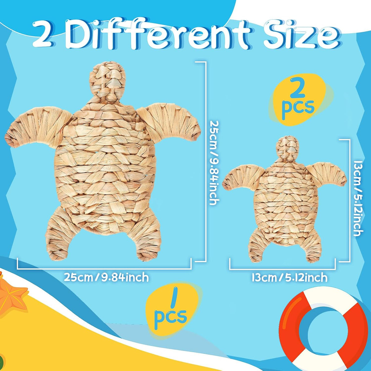 Threehoney 3 Pcs Sea Turtle Beach Decor Handmade Wicker Turtle Wall Decor