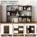IOTXY Wooden Extendable Shelf Bookcase, 3-Tier Low Bookshelf, Walnut, L