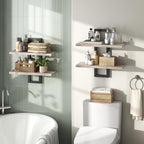 HOOBRO Floating Shelves, 15 Inch Wall Shelf Set of 2, Wall Mounted Storage Shelves 2-Tier, Hanging Bathroom Shelves, for Living Room, Bedroom, Bathroom, Kitchen, Greige BG32BJ01