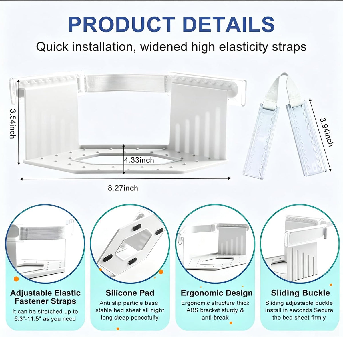 Bed Sheet Corner Holders with Snap‑Lock & Elastic, Fits Various Mattresses