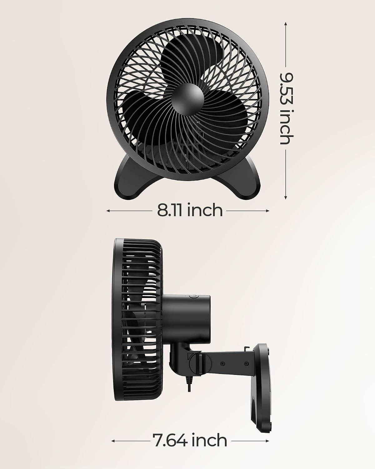 Koonie 8'' Wall Mount Fan, Quiet Small Fan with Timer, 8.2ft Wired Remote