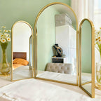Tri-Fold Vanity Mirror 3 Way, 37"x30" Gold Vintage Mirror with Metal Frame