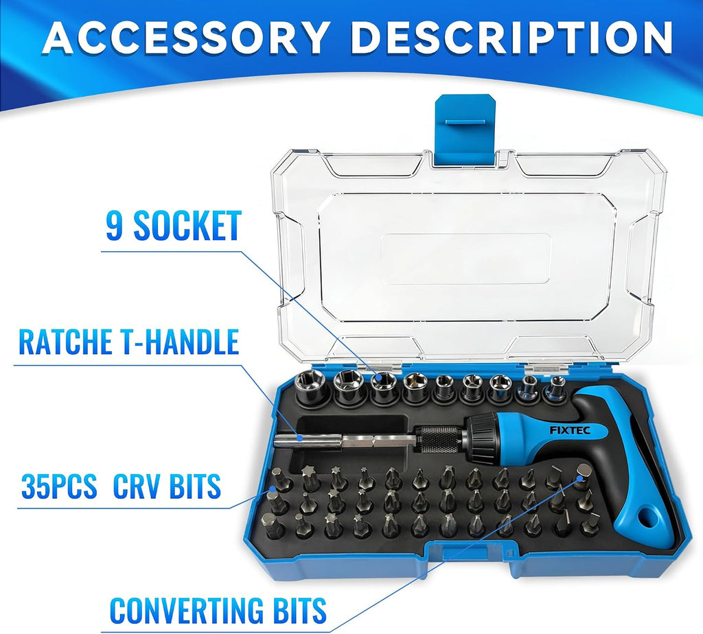 47-Piece Ratcheting Screwdriver Sets and Ratchet Wrench, Magnetic T-Handle Home Repair Kit with Plastic Toolbox Storage Case