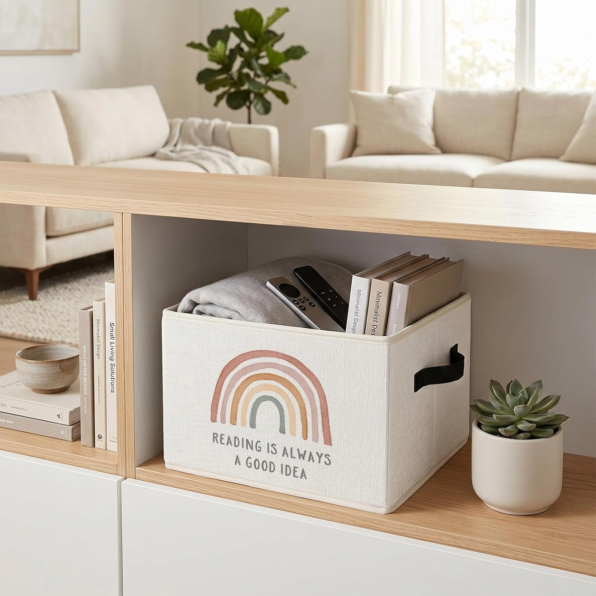 Reading Corner Decor Storage Bin, Boho Rainbow Collapsible Storage