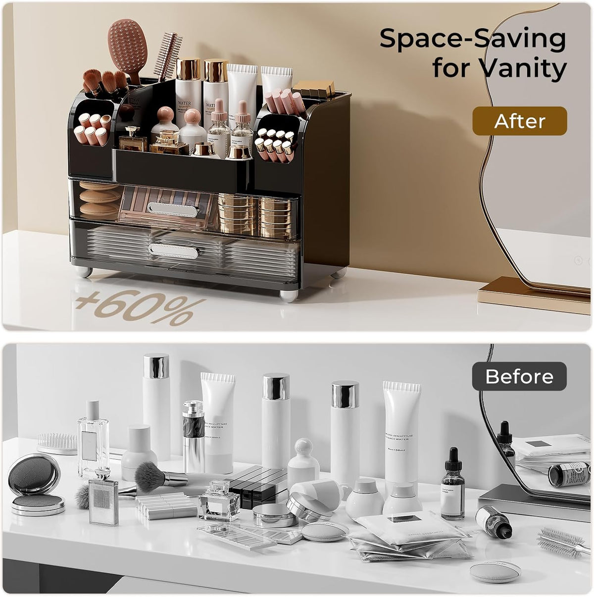 UFORU Makeup Organizer Countertop with 2 Large Drawers for Vanity Bathroom